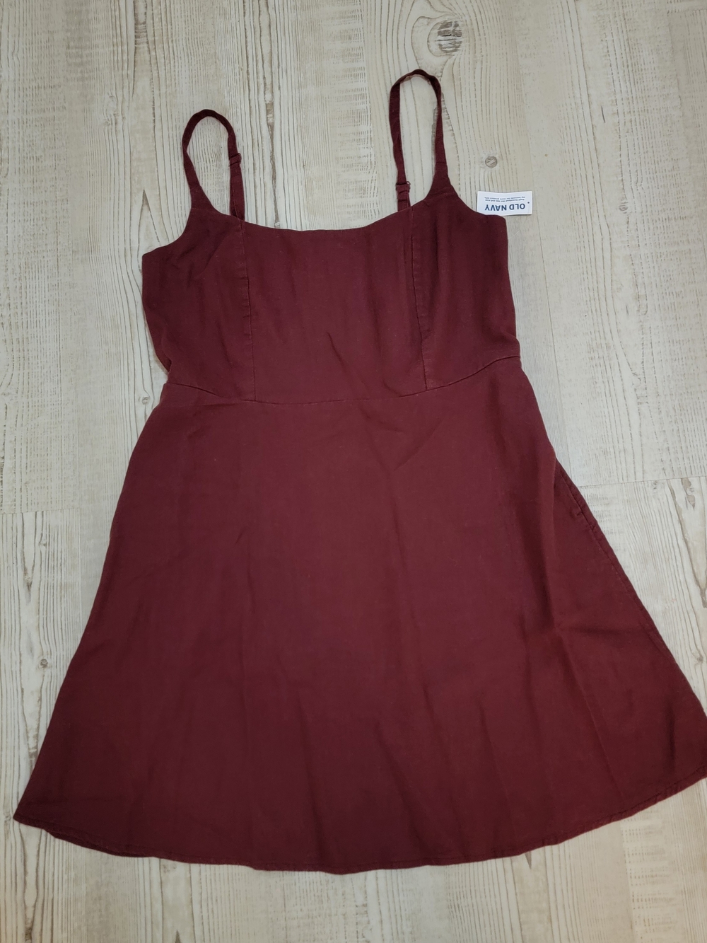 NWT Old Navy Fit & Flare Linen Blend Red Adjustable Strap Sundress With Pockets